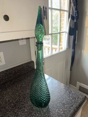 Vintage 1960s Empoli Italian Glass Genie Decanter 20” HobNail Pattern